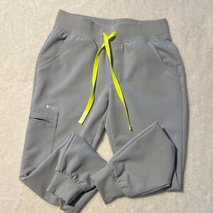 Figs Gray Joggers with Bright Yellow Drawstring